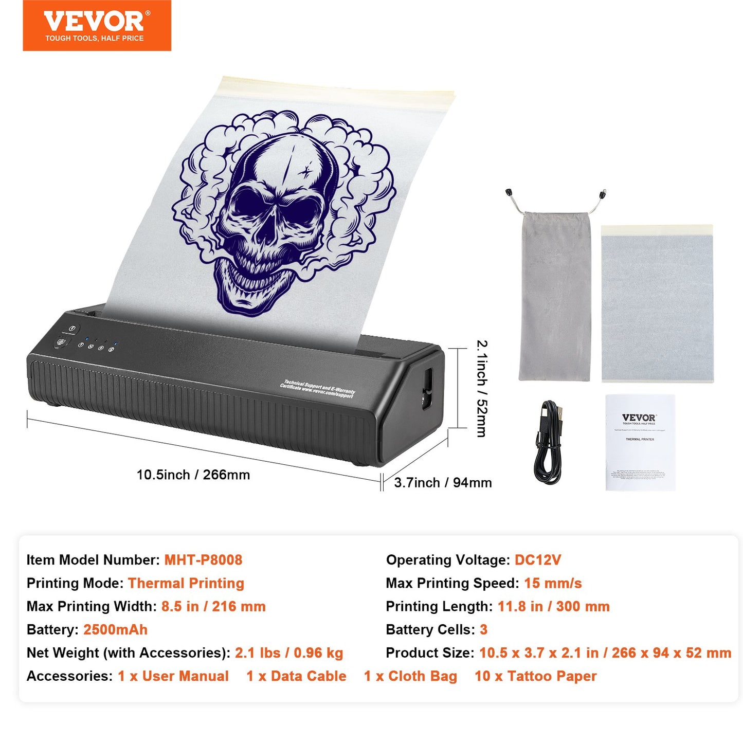 VEVOR Tattoo Stencil Printer, Wireless Bluetooth Tattoo Printer Transfer Stencil