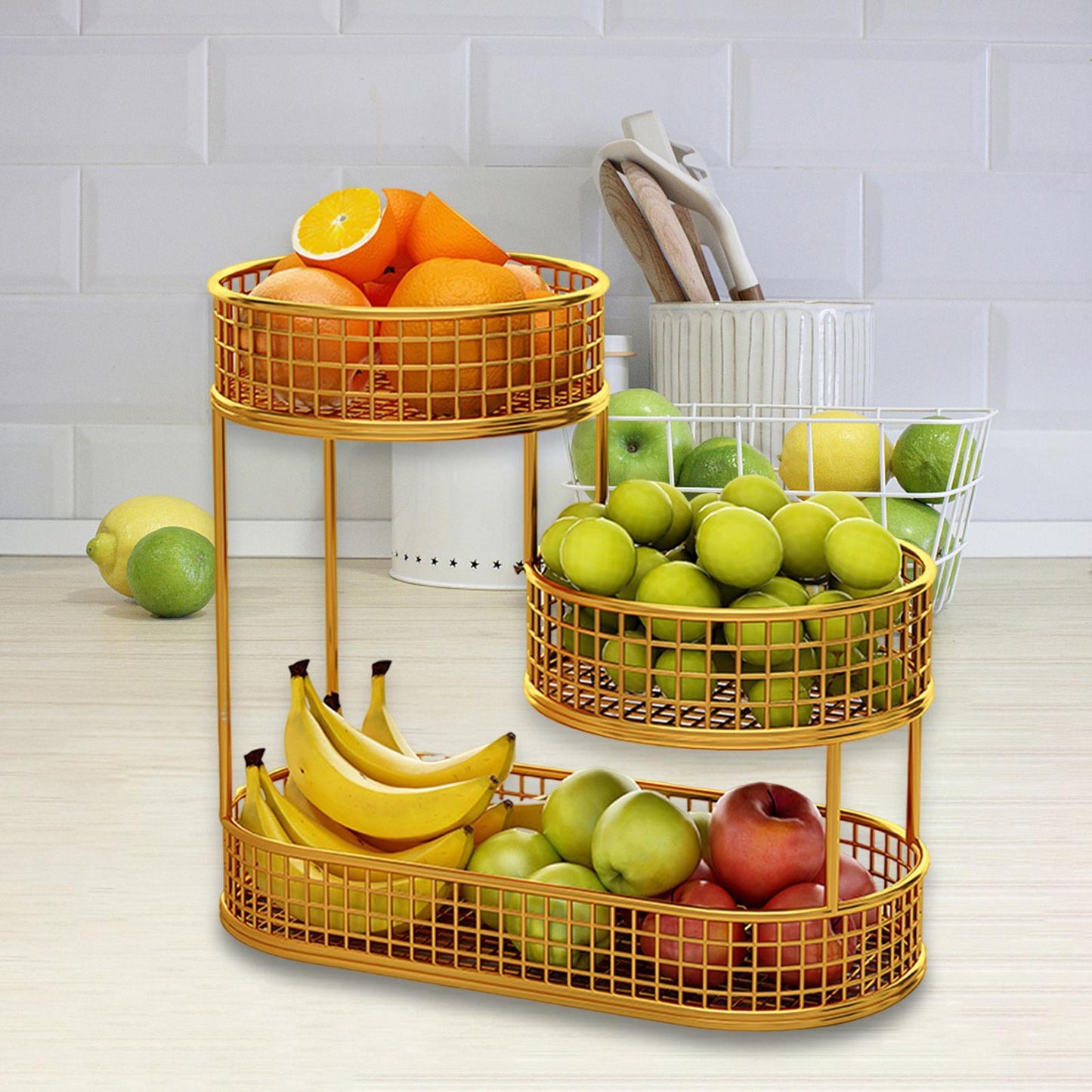 Metal Fruit Basket Vegetables Storage Rack Table Centerpiece Serving Tray