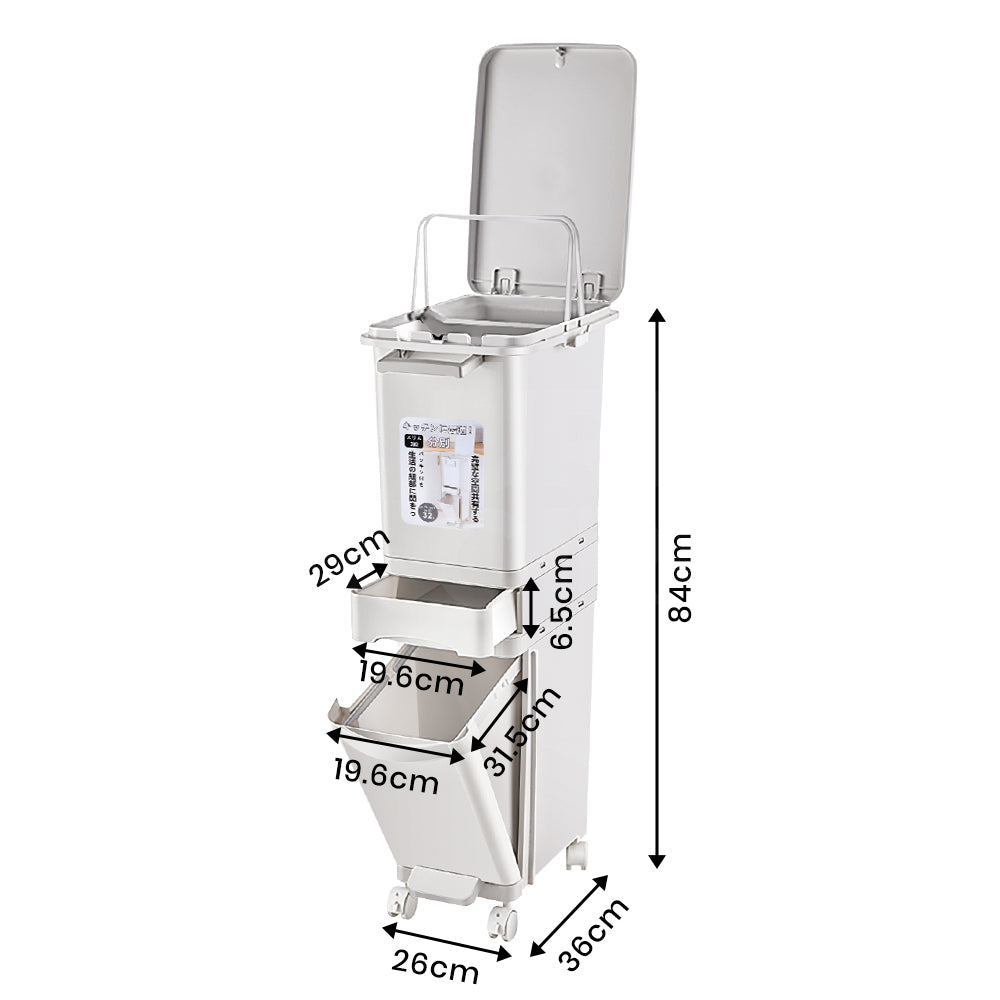 Furb New Kitchen Bin Waste Sorting Trash Bins Lid Garbage Recycling Dustbin Can