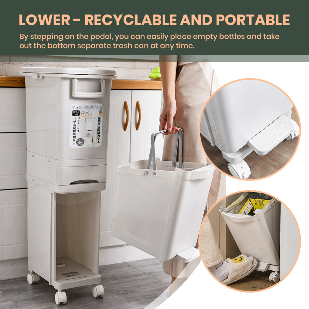 Furb New Kitchen Bin Waste Sorting Trash Bins Lid Garbage Recycling Dustbin Can