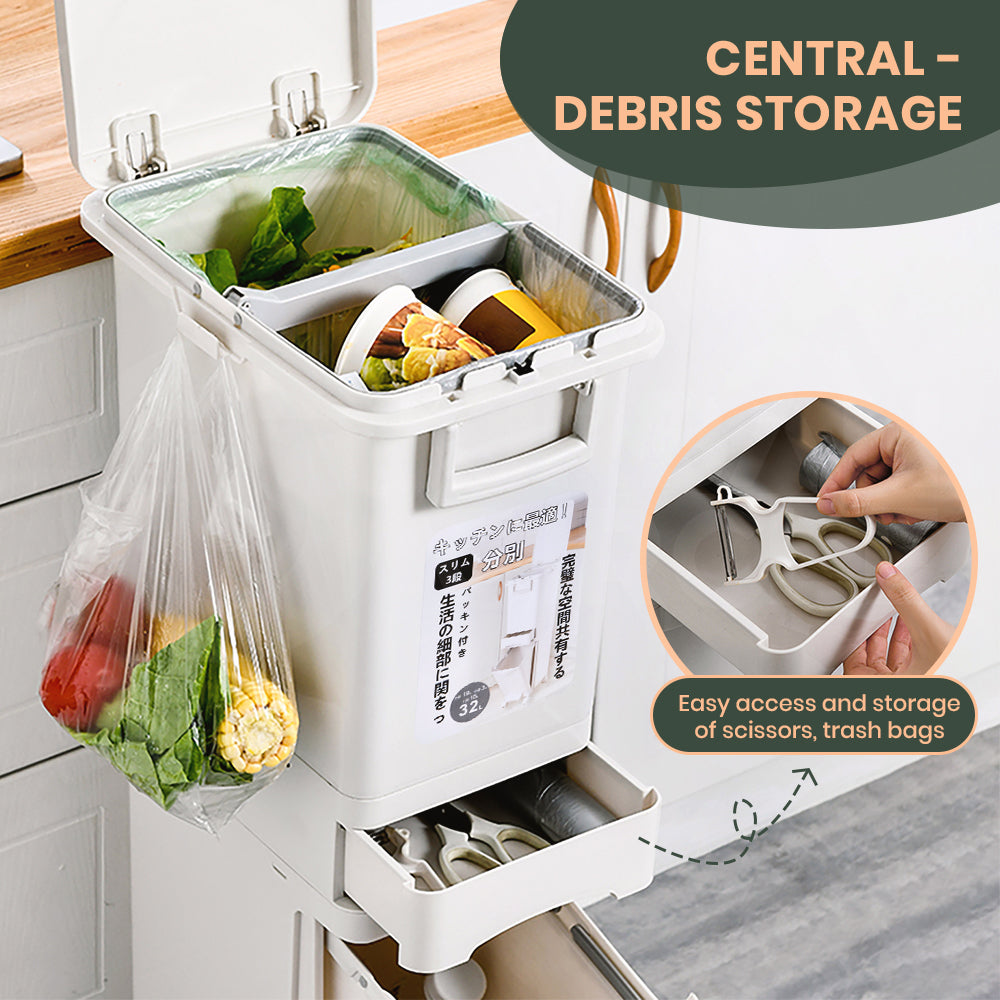 Furb New Kitchen Bin Waste Sorting Trash Bins Lid Garbage Recycling Dustbin Can