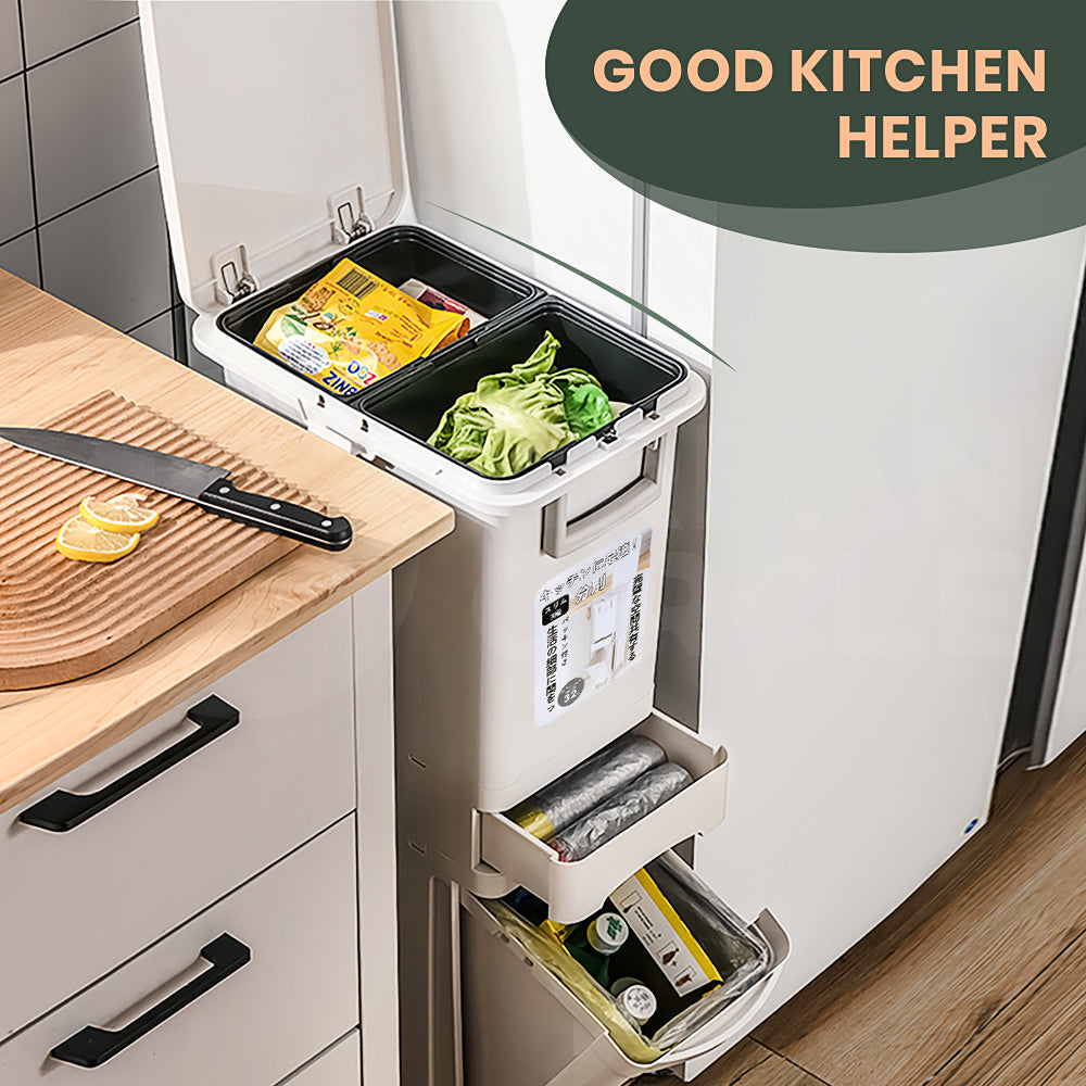 Furb New Kitchen Bin Waste Sorting Trash Bins Lid Garbage Recycling Dustbin Can