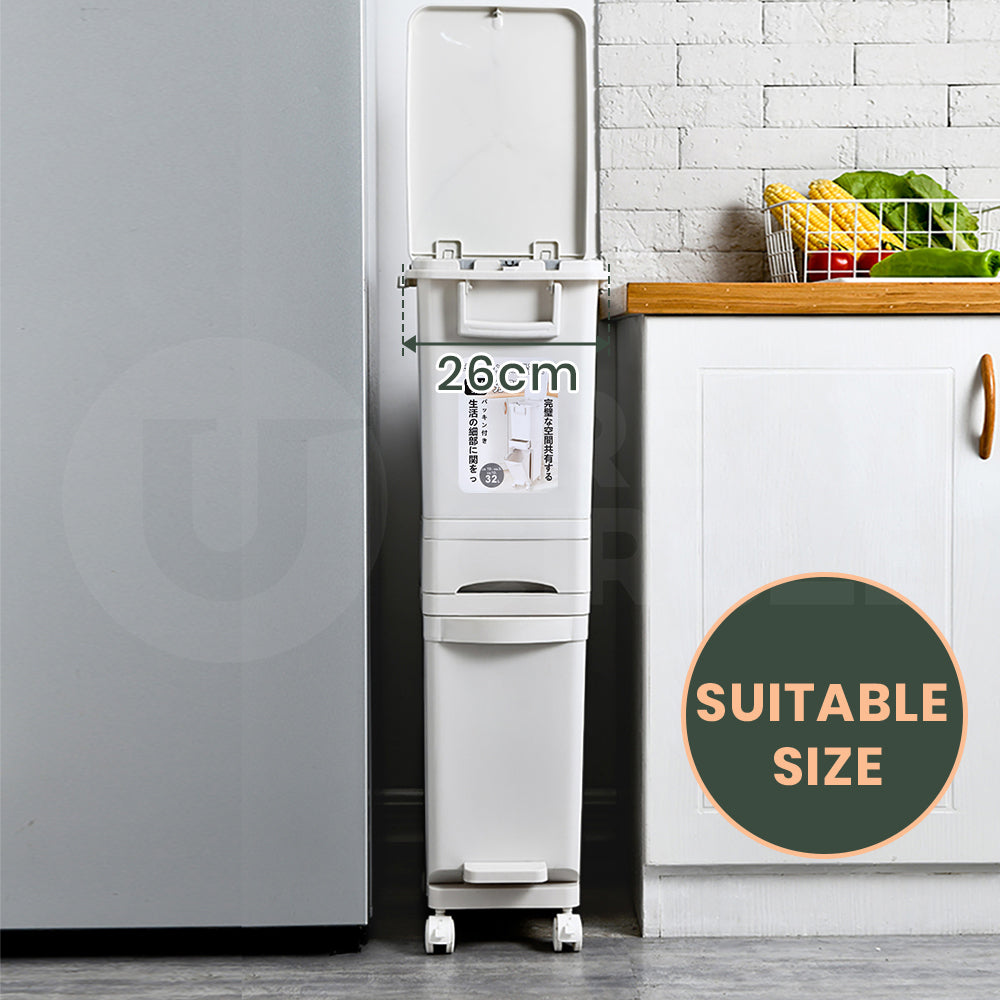 Furb New Kitchen Bin Waste Sorting Trash Bins Lid Garbage Recycling Dustbin Can