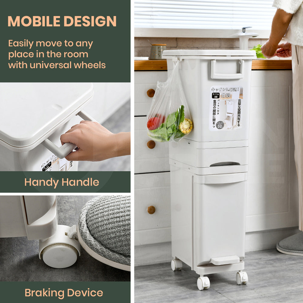 Furb New Kitchen Bin Waste Sorting Trash Bins Lid Garbage Recycling Dustbin Can