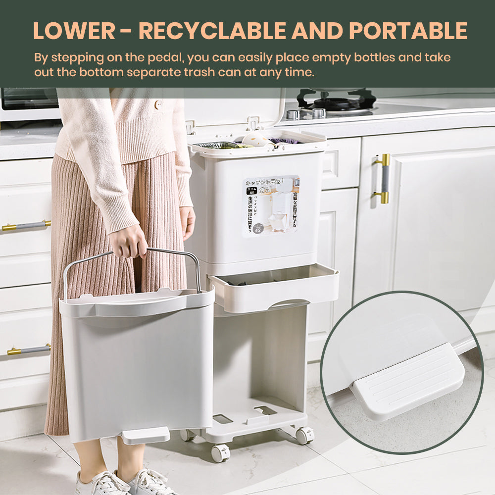 Furb New Kitchen Bin Waste Sorting Trash Bins Lid Garbage Recycling Dustbin Can