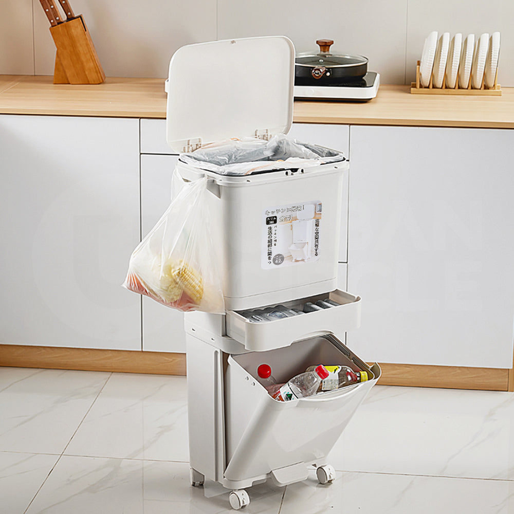 Furb New Kitchen Bin Waste Sorting Trash Bins Lid Garbage Recycling Dustbin Can