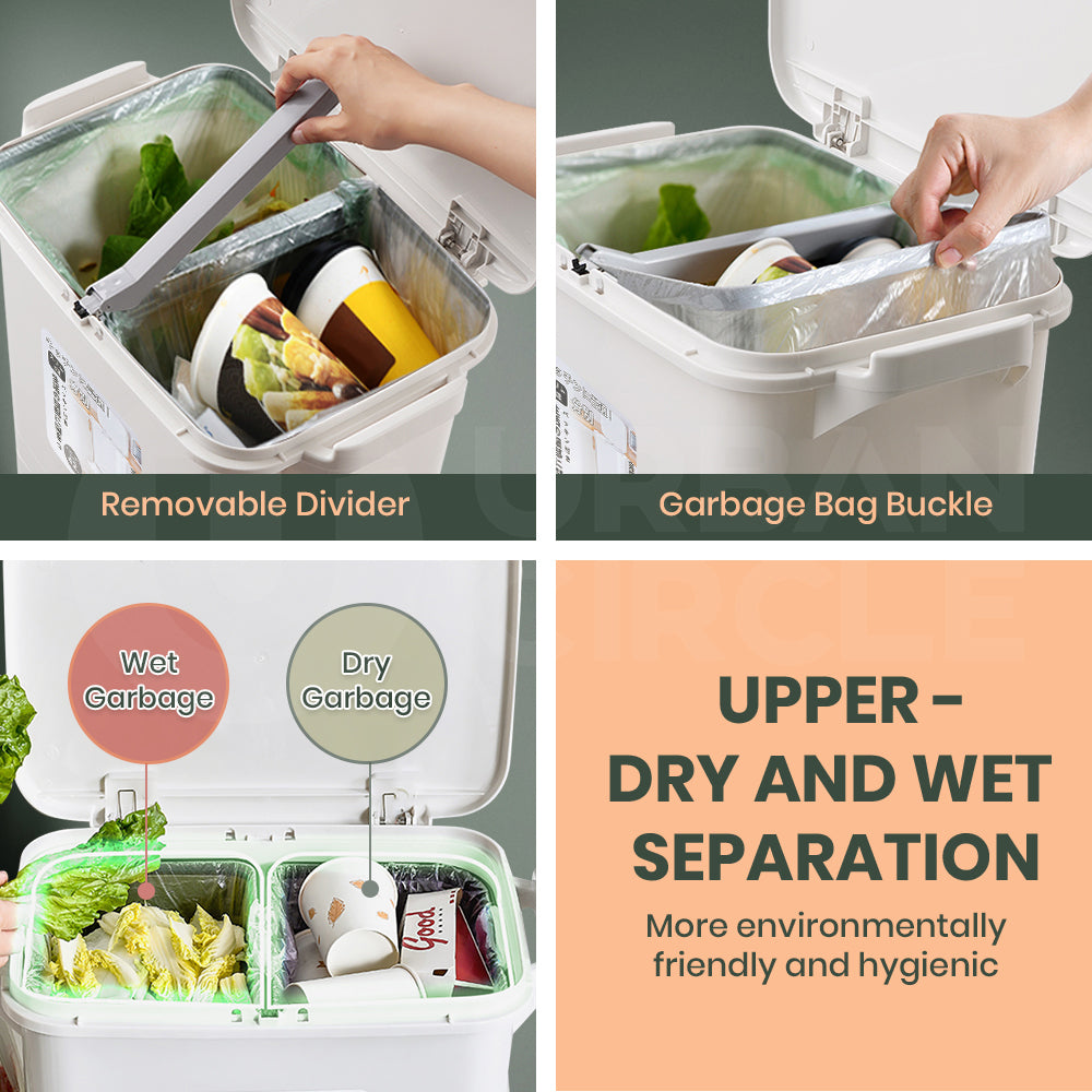 Furb New Kitchen Bin Waste Sorting Trash Bins Lid Garbage Recycling Dustbin Can