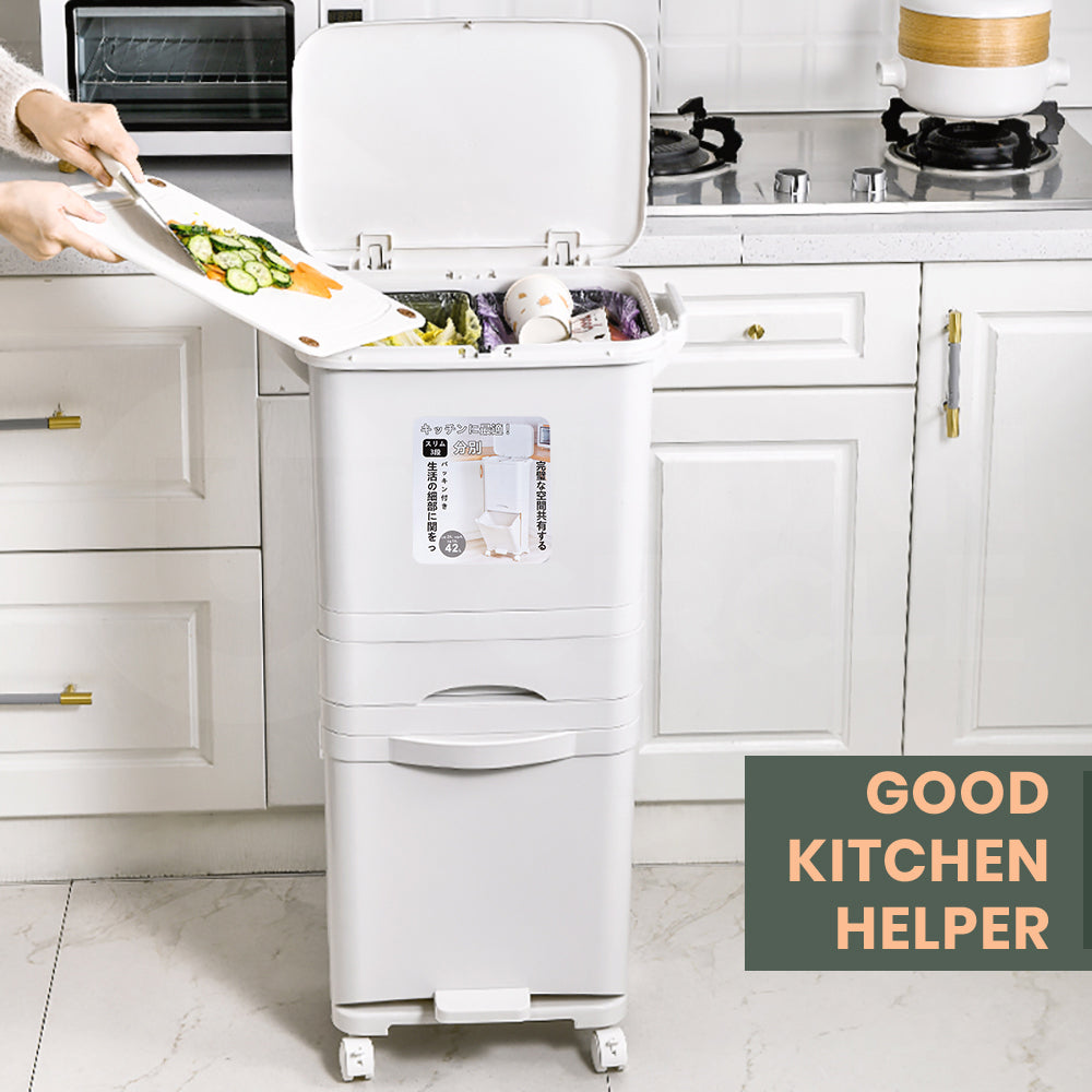 Furb New Kitchen Bin Waste Sorting Trash Bins Lid Garbage Recycling Dustbin Can