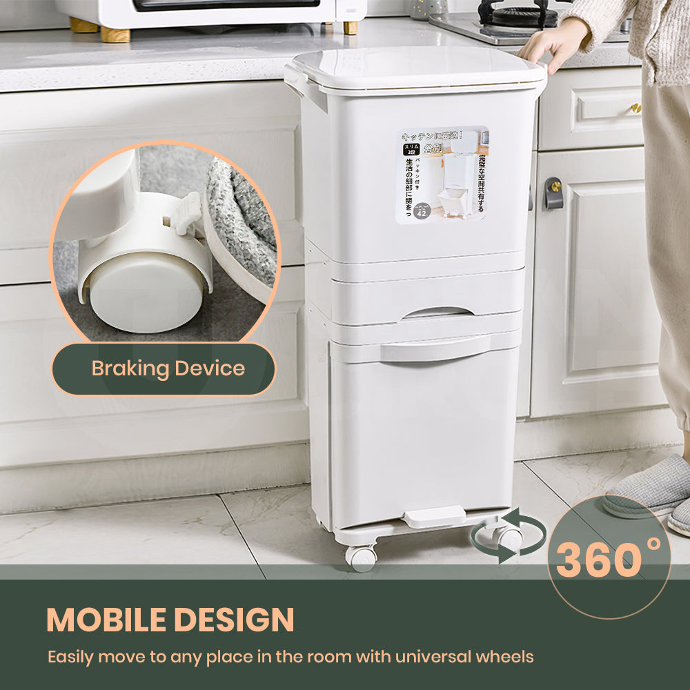 Furb New Kitchen Bin Waste Sorting Trash Bins Lid Garbage Recycling Dustbin Can