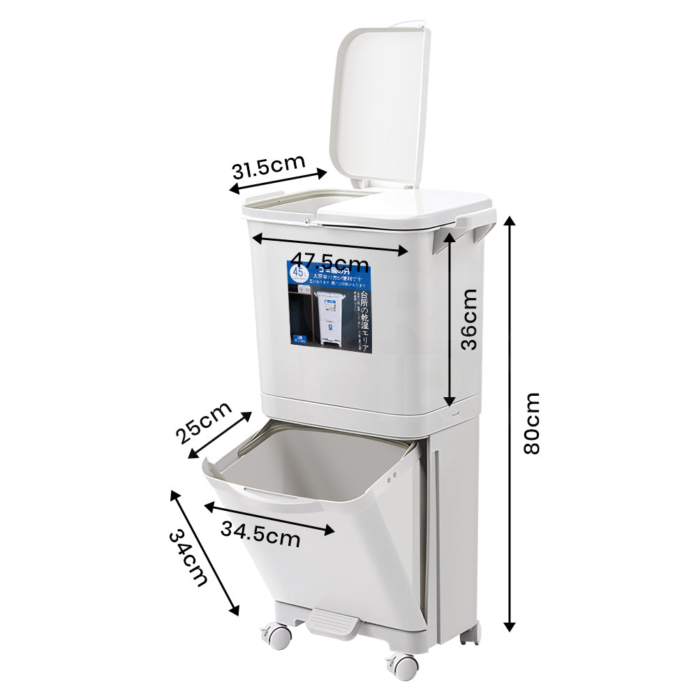 Furb New Kitchen Bin Waste Sorting Trash Bins Lid Garbage Recycling Dustbin Can