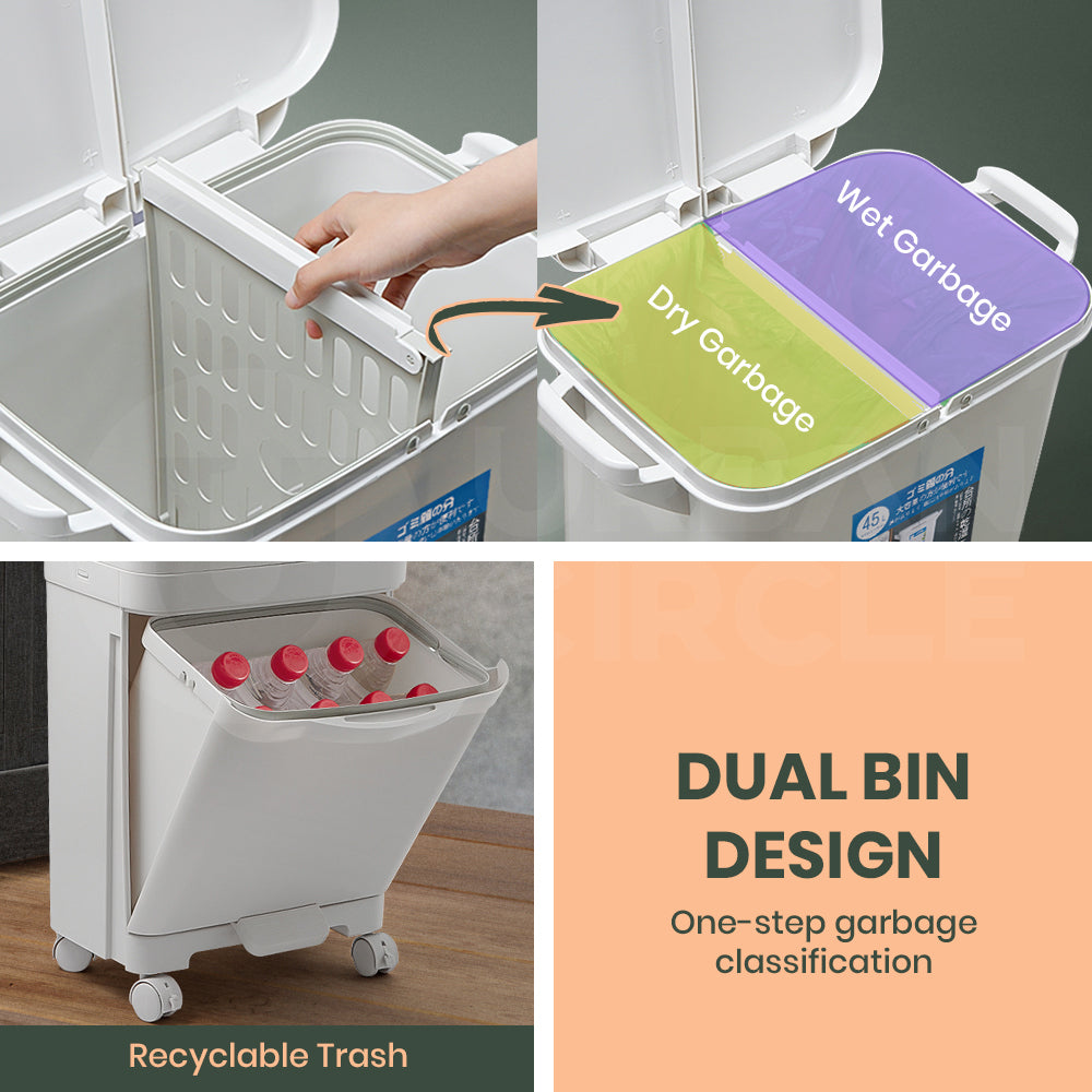 Furb New Kitchen Bin Waste Sorting Trash Bins Lid Garbage Recycling Dustbin Can