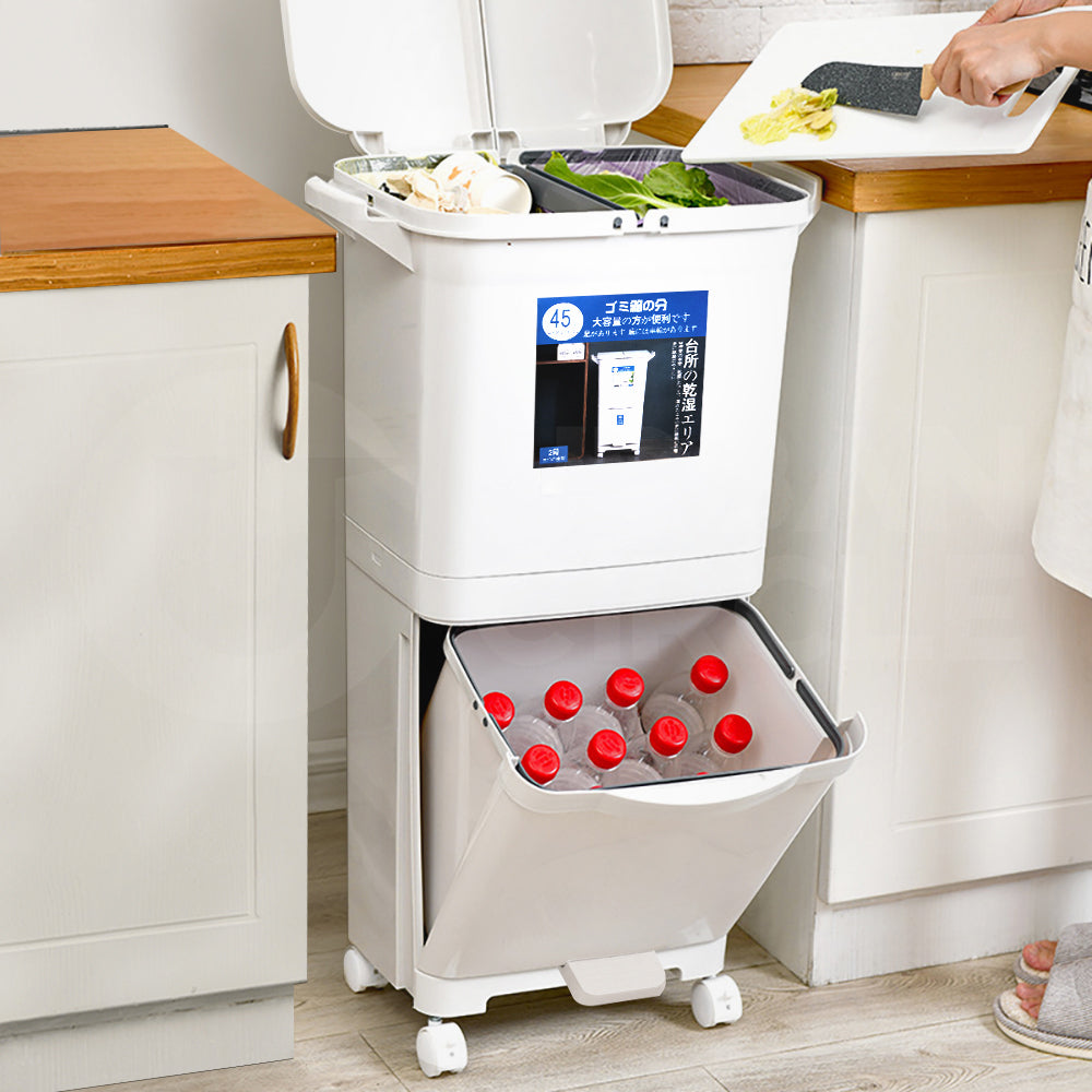 Furb New Kitchen Bin Waste Sorting Trash Bins Lid Garbage Recycling Dustbin Can