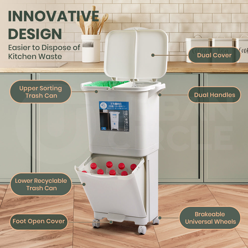 Furb New Kitchen Bin Waste Sorting Trash Bins Lid Garbage Recycling Dustbin Can