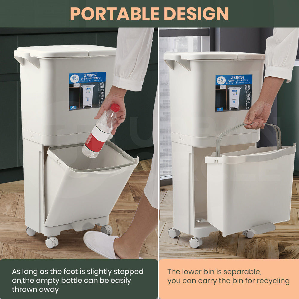 Furb New Kitchen Bin Waste Sorting Trash Bins Lid Garbage Recycling Dustbin Can