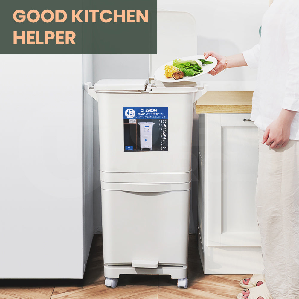 Furb New Kitchen Bin Waste Sorting Trash Bins Lid Garbage Recycling Dustbin Can