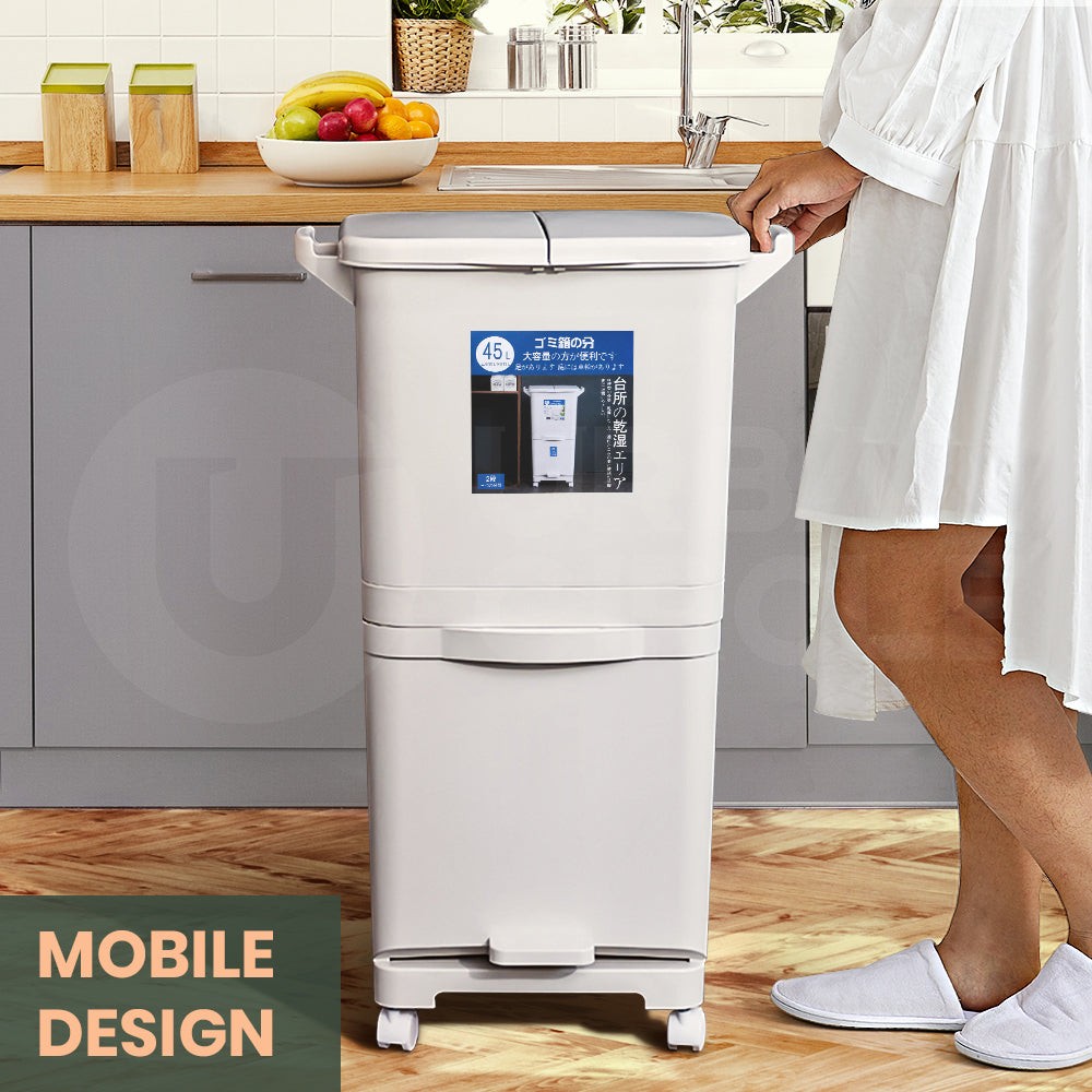 Furb New Kitchen Bin Waste Sorting Trash Bins Lid Garbage Recycling Dustbin Can