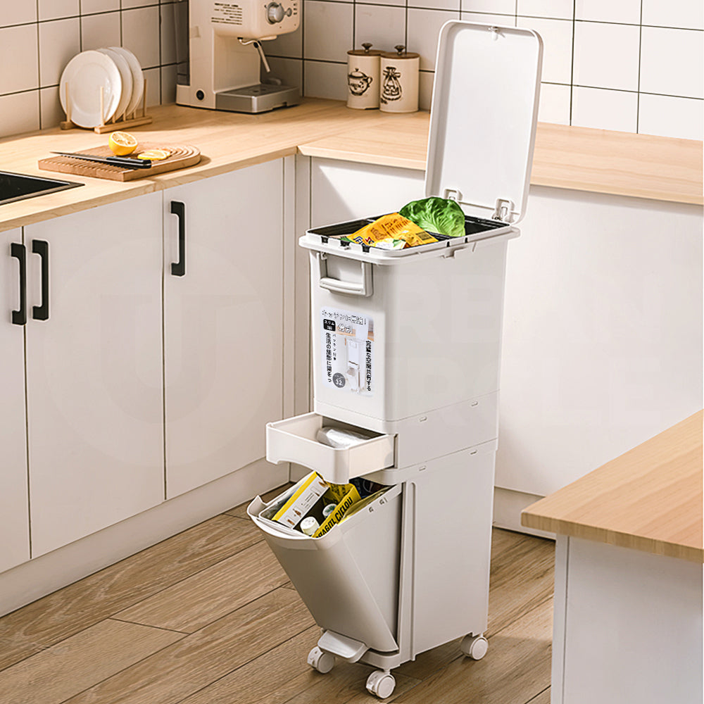 Furb New Kitchen Bin Waste Sorting Trash Bins Lid Garbage Recycling Dustbin Can