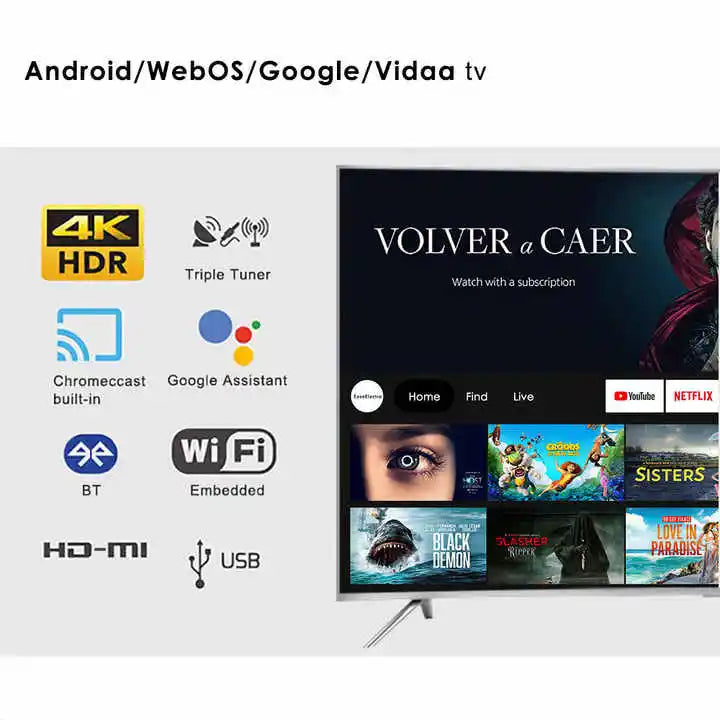 Hot Selling Television Set 55 Inch Full Screen UHD 4K LED Tv 65 Inch Curved Smart Tv