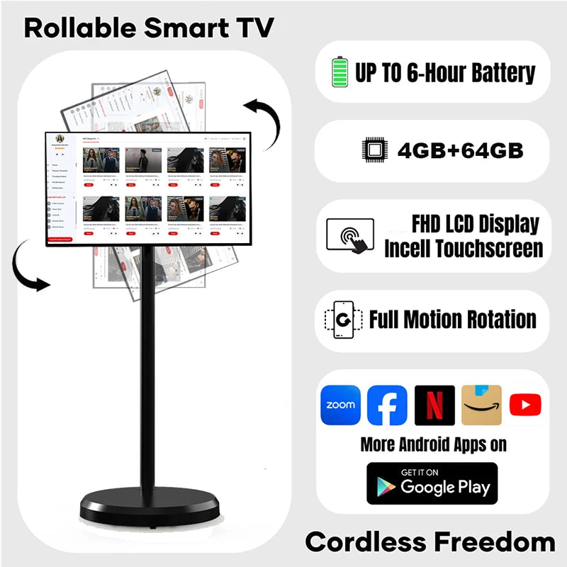Hot Sale Smart LCD Display Screen Rechargeable 21.5 Inch Portable TV Touch Screen Android TV LED Smart TV Inteligentes Tablet