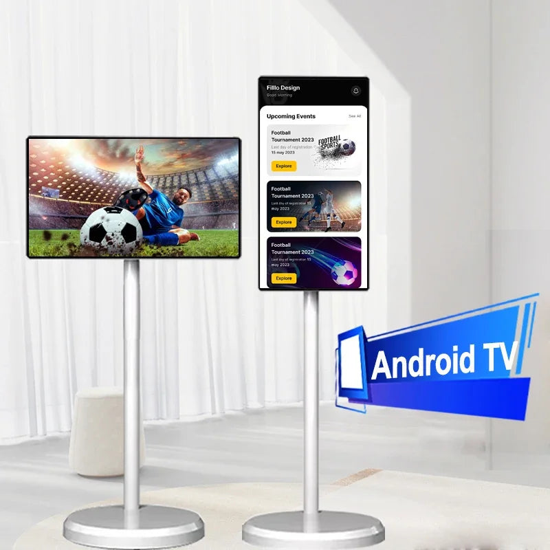 21.5 Inch Live Streaming Battery Powered Portable Smart 1080P Rotatable Touch Screen Tv Stand Follow By Me Tv