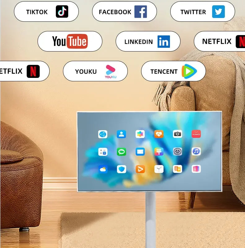 21.5 Inch Live Streaming Battery Powered Portable Smart 1080P Rotatable Touch Screen Tv Stand Follow By Me Tv