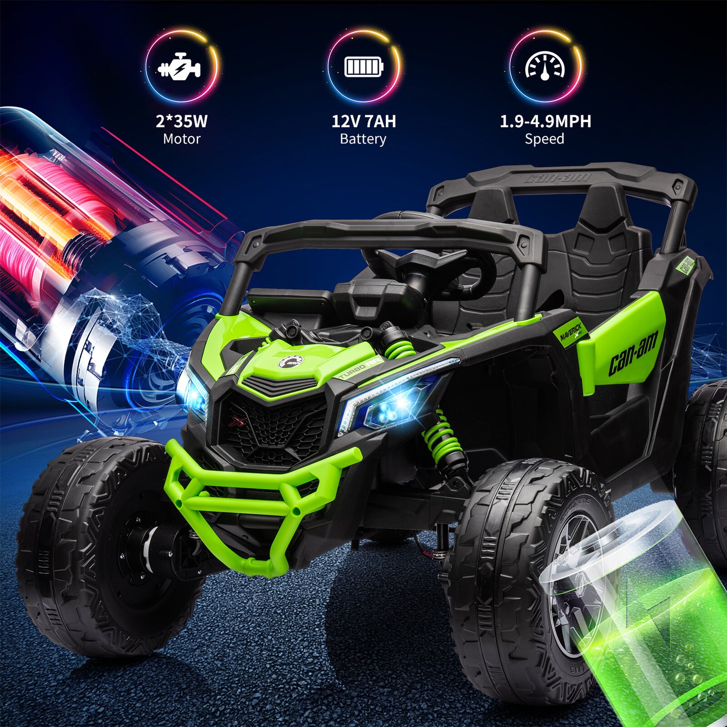 Can-Am Licensed 12V Ride on UTV Car for Kids Electric Fun Toys 4WD Off-Road Quad