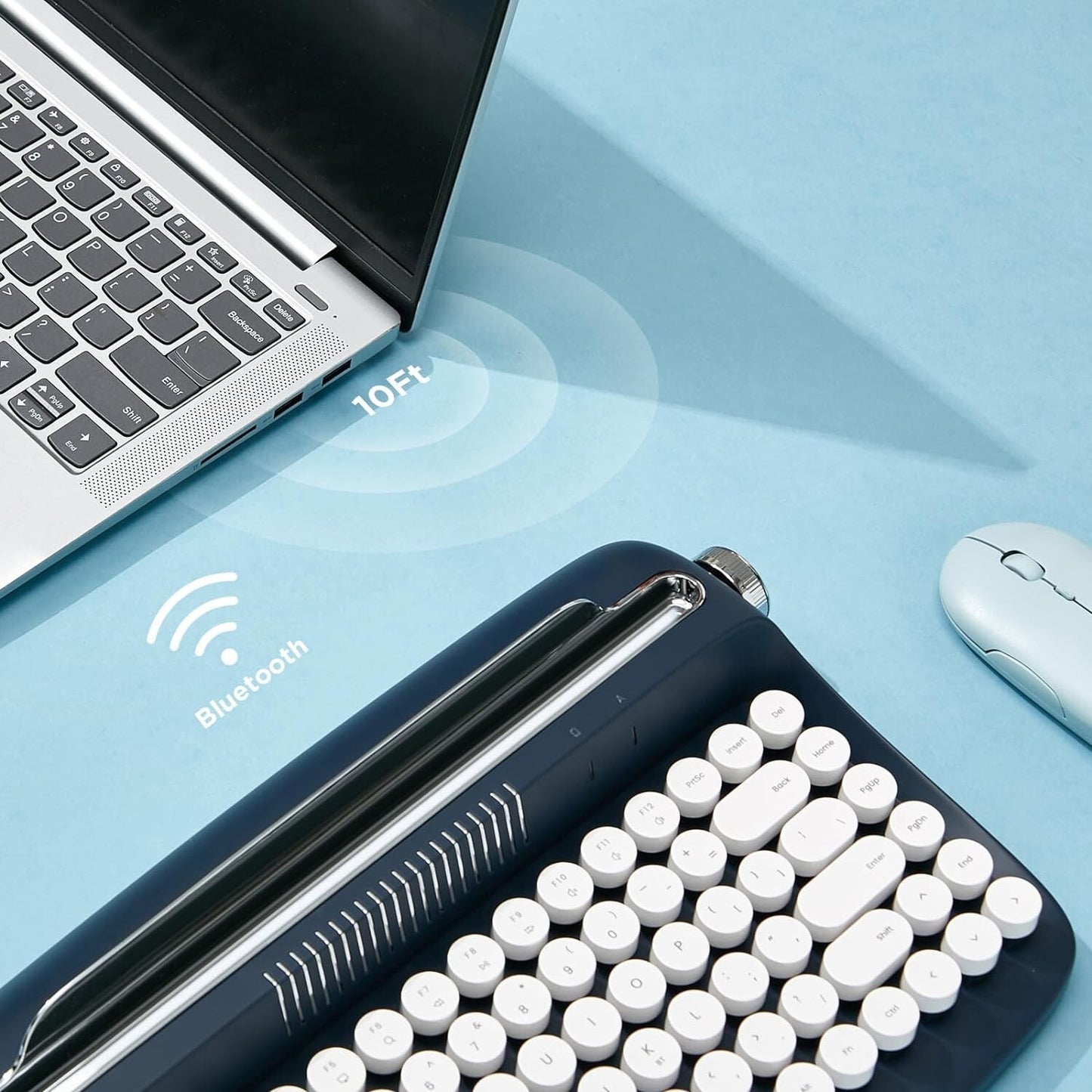 YUNZII ACTTO B303 Wireless Retro Typewriter 5.0 Bluetooth Keyboard Round Keycaps