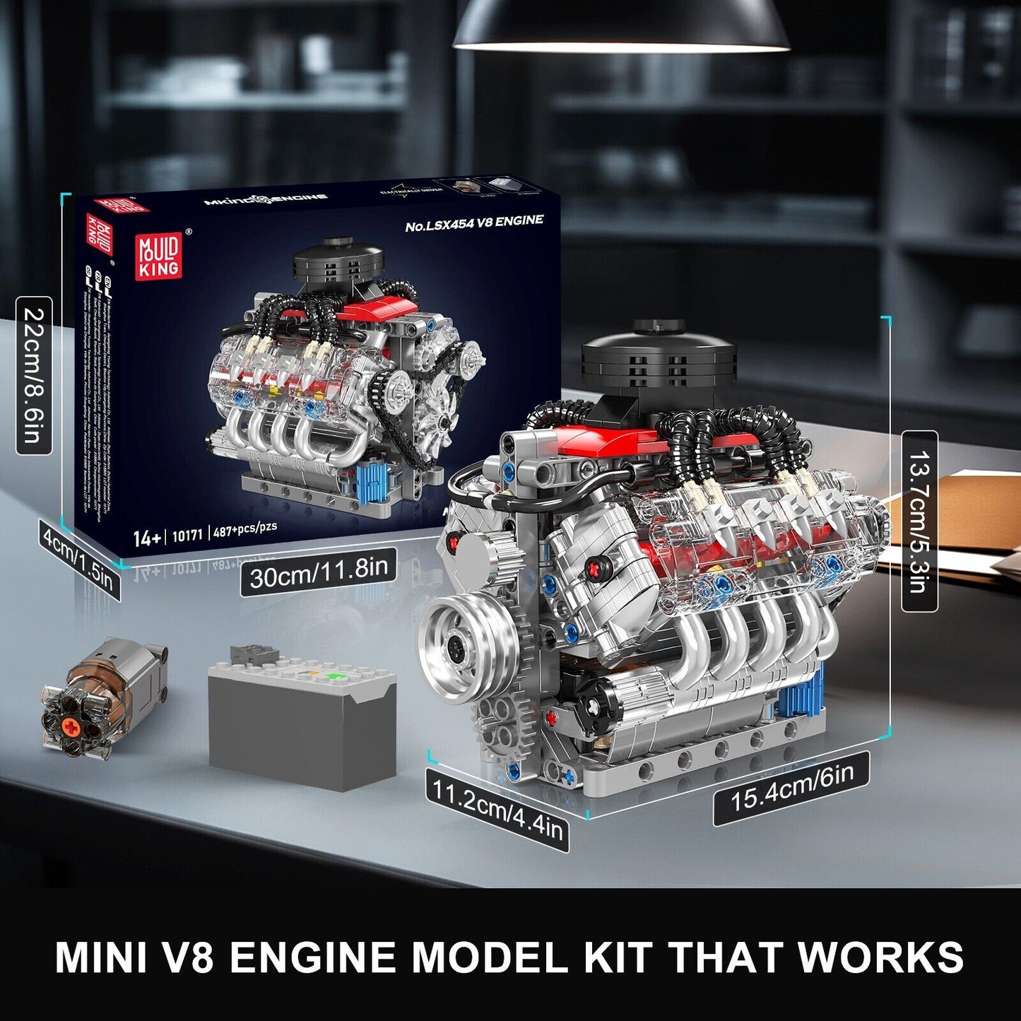 Mould King 10171 V8 Engine Motor Engineering Model Building Block Toy Collection