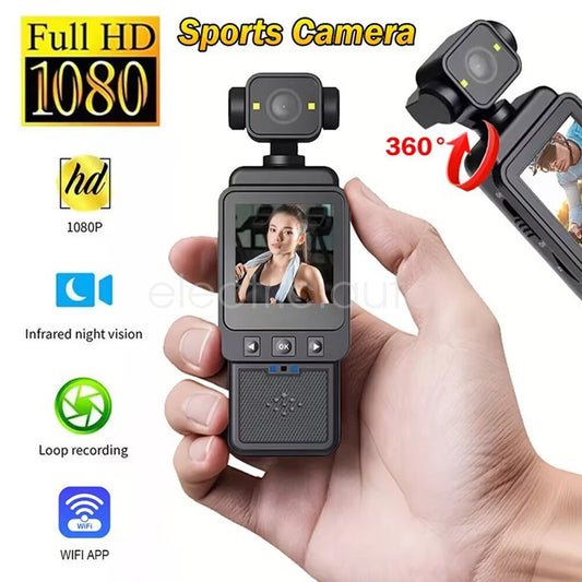 WiFi Camera with Screen 360° Rotatable Lens 1080P HD Photo Video Audio Recorder