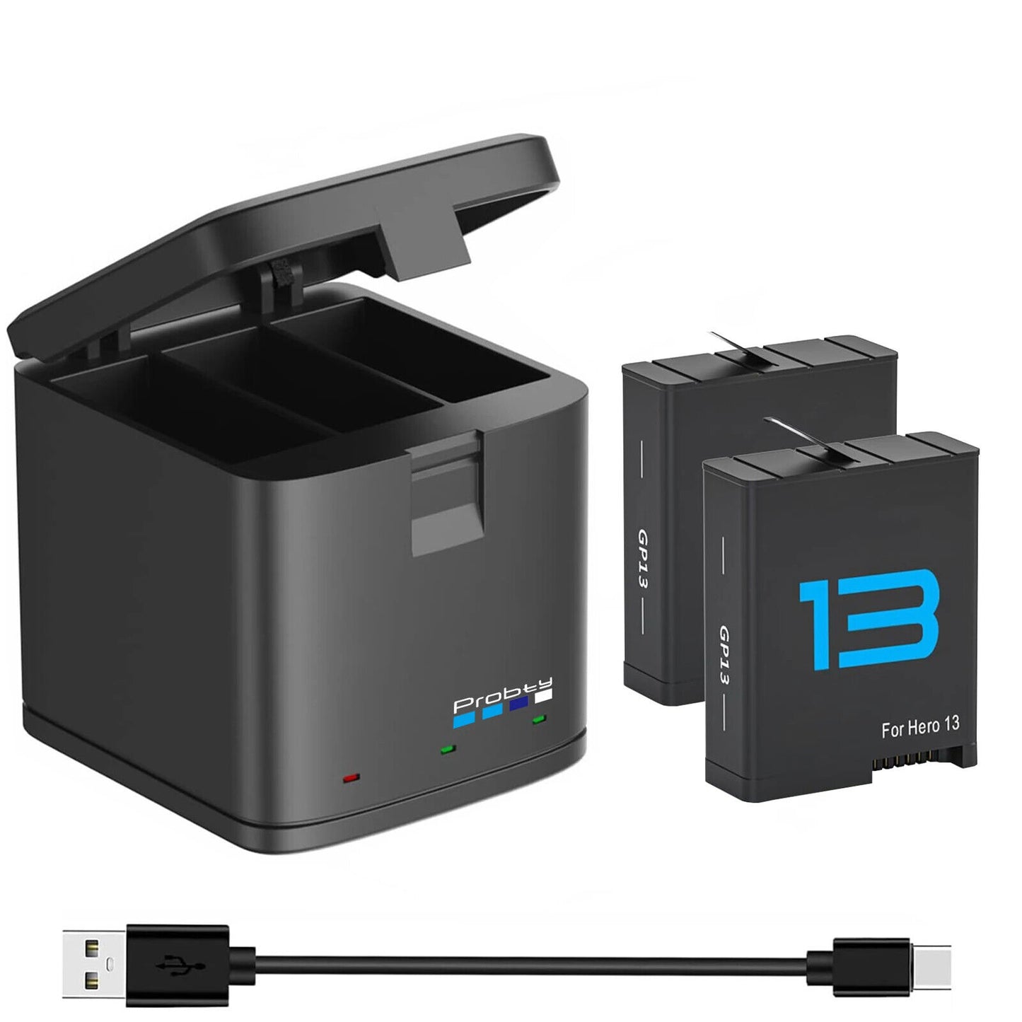 2280mAh for GoPro Hero 13 Battery+3-Slots Box Charger Black Camera Accessories