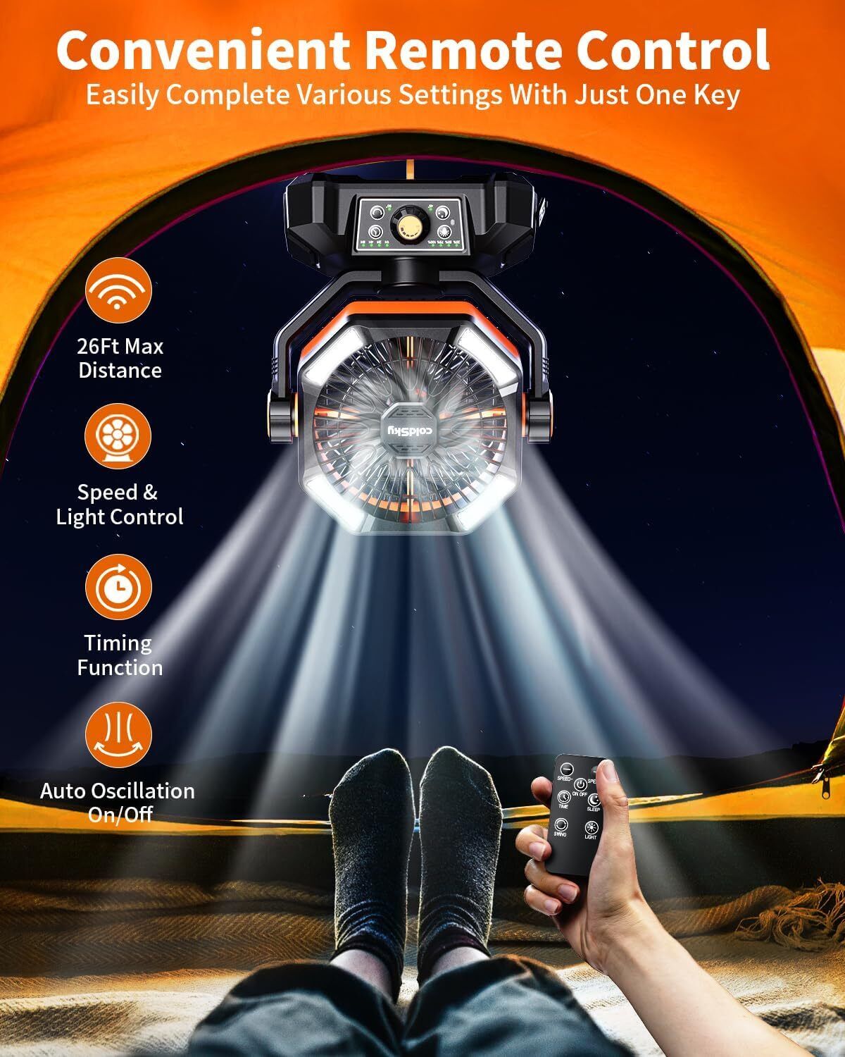 Camping Fan Battery Operated Fan with 4 LED Lantern, 8 Speeds Floor Desk Fan