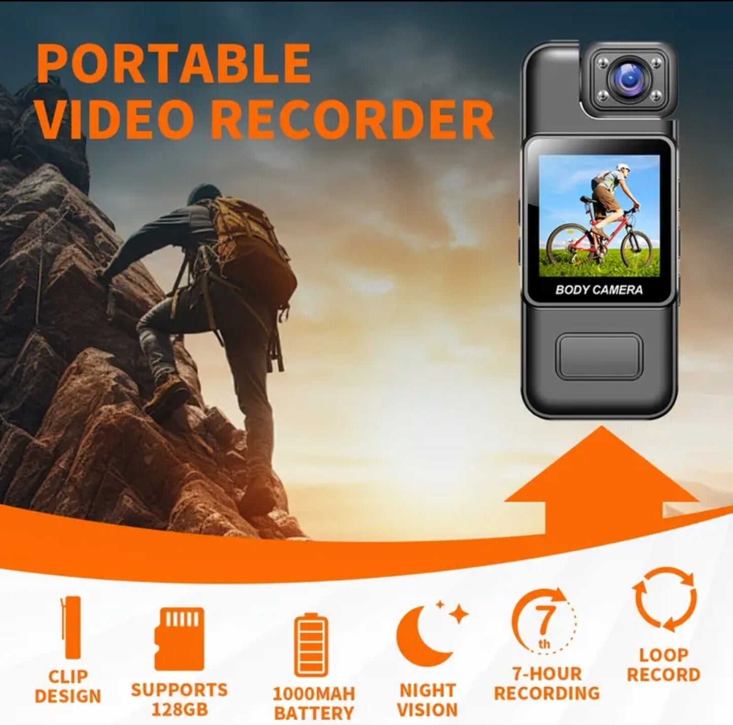 High-defination 1080P Wearable Camera 1000mAh Battery Back Clip Video Camcorder