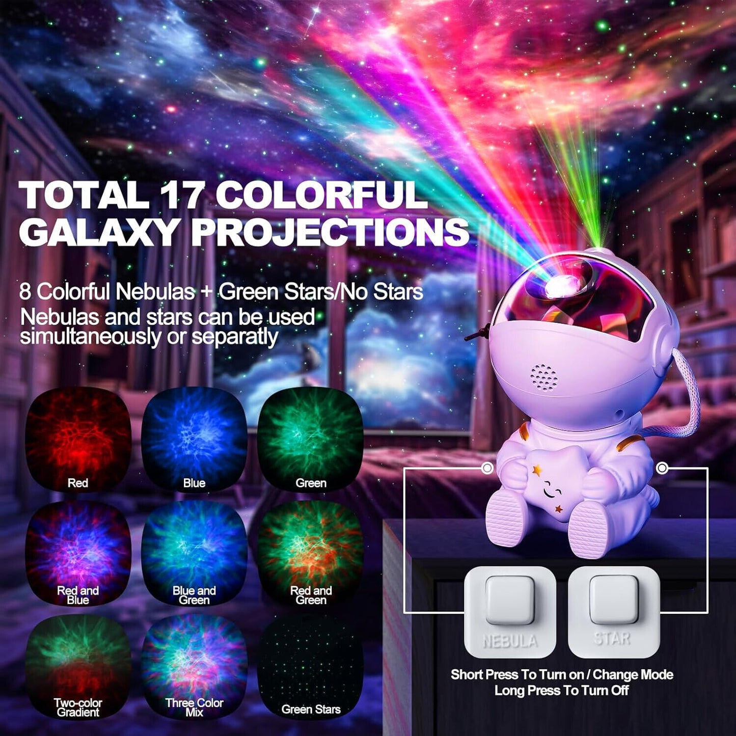 Star Projector Galaxy Night Light - Astronaut Space Buddy Projector with Remote