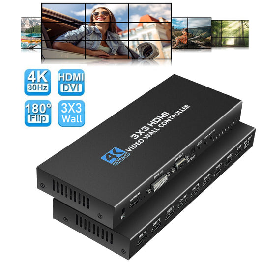3X3 Video Wall Controller Processor 4K 30Hz DVI HDMI 1X9 Screen Splitter 13 Mode