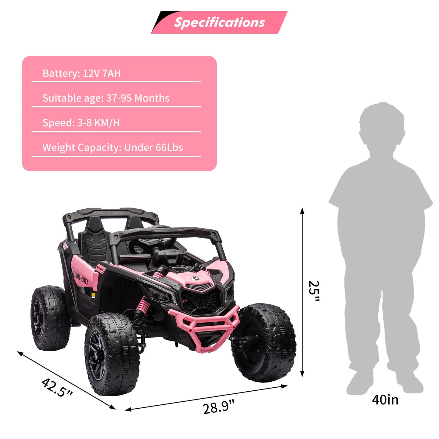 Can-Am Licensed 12V Ride on UTV Car for Kids Electric Fun Toys 4WD Off-Road Quad