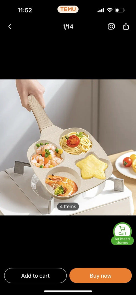 Pancake Pan Egg Pan Omelette Pan Section Divided Skillet 4 Holes Heat Resistant