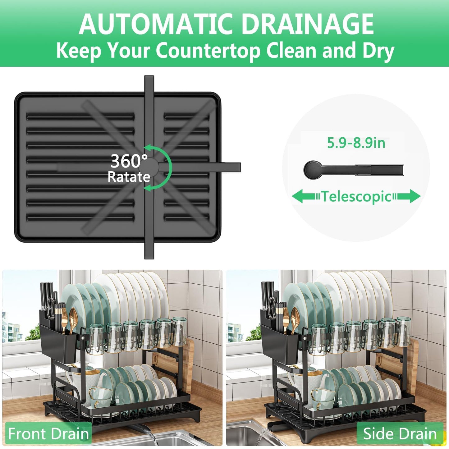 Dish Drying Rack, Multifunctional Dish Rack, Rustproof Kitchen Dish Drying Ra...