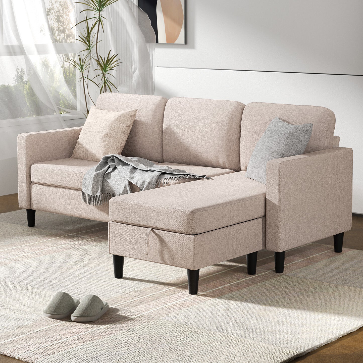 Small Sectional Sofa with Storage Ottoman,3 Seater L Shaped Sofa for Living Room