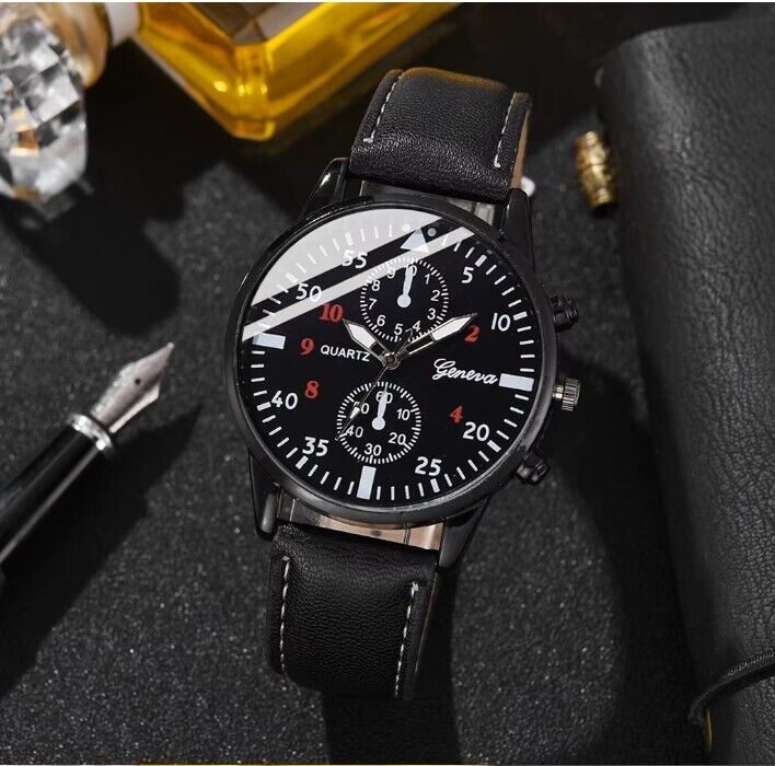 3Pc Black Fashion Quartz Watch Wallet and Glasses Set Men Holiday Gift New