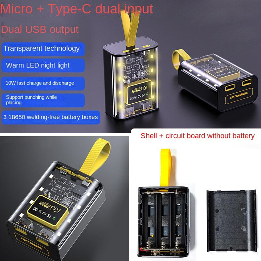 Dual USB Micro Type-C LED 10W Battery Charger DIY Power Bank Box Fast Charging