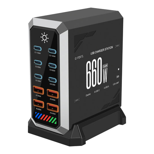 660W 10 Port GaN USB C Charger Station Type C PD Fast Charger For iPhone Macbook