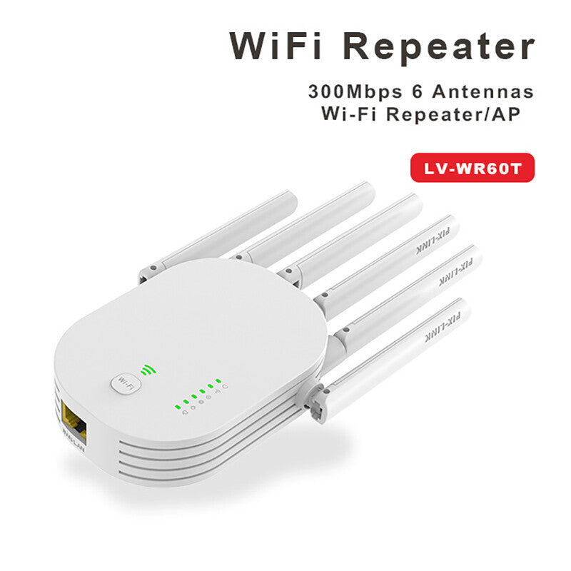 300M 2.4G WiFi Repeater 802.11n Standard 6 Antenna Home Network Signal Amplifier