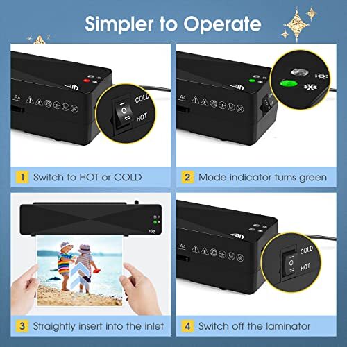 Laminator, Laminator Machine with 10 Laminating Sheets, A4 Laminating Black