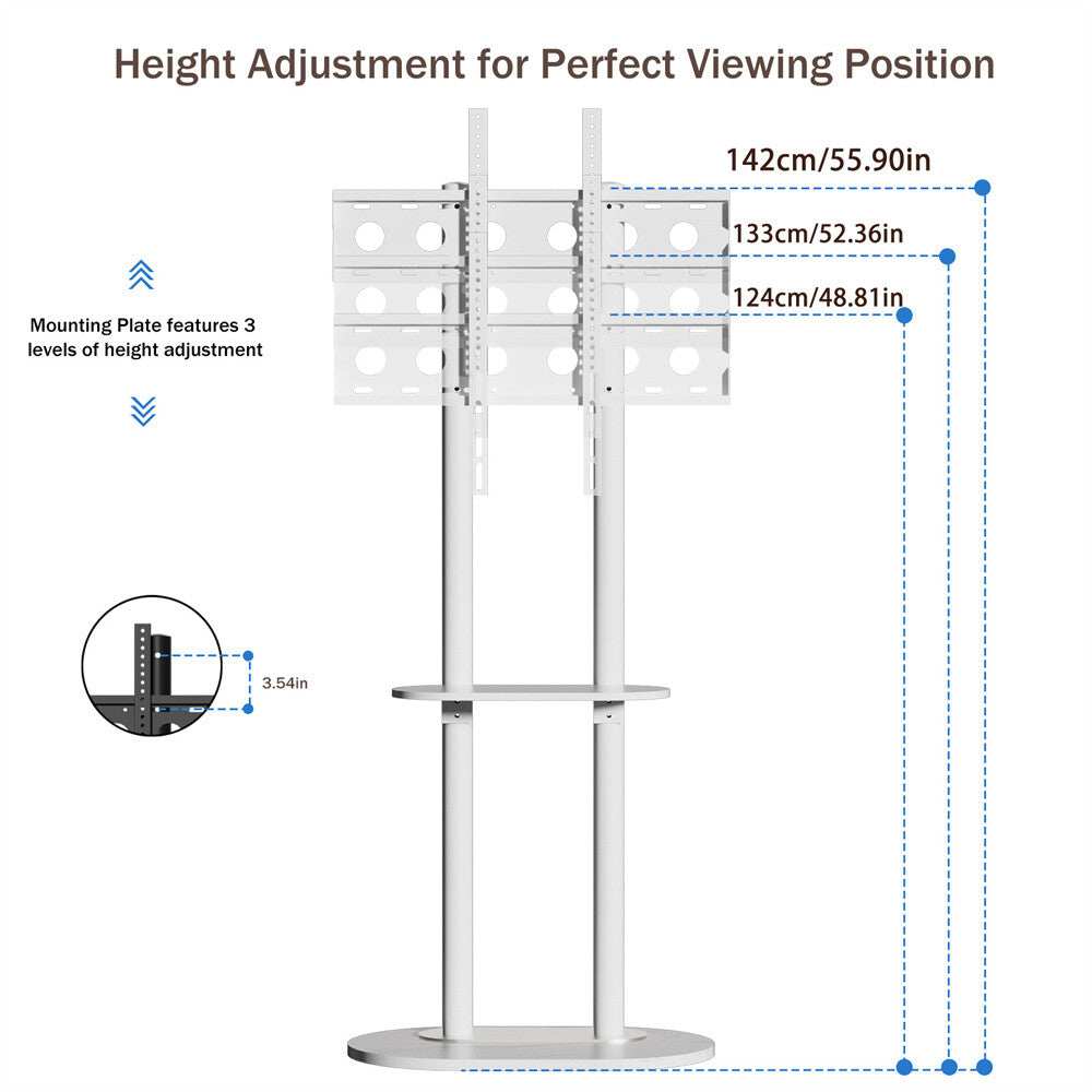 Height Adjustable Floor TV Stand with Mount Stone Shelf for 40”-75” Load up 40KG