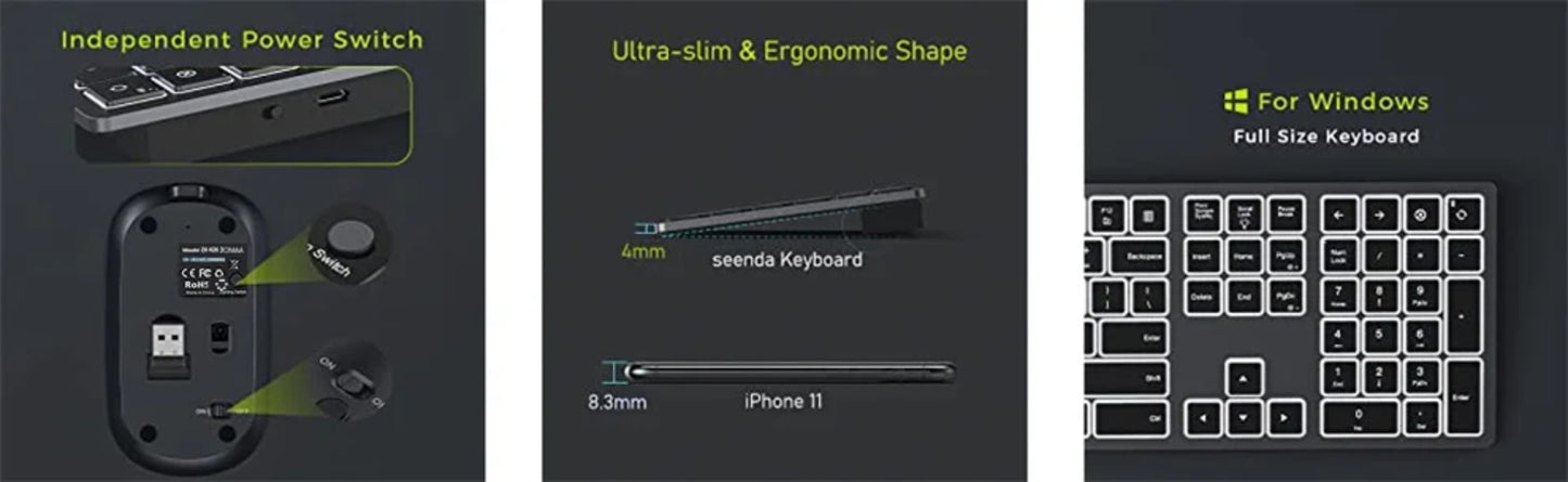 Full-Size Backlight Wireless Keyboard and Mouse Combo Laptop PC USB Silent Click
