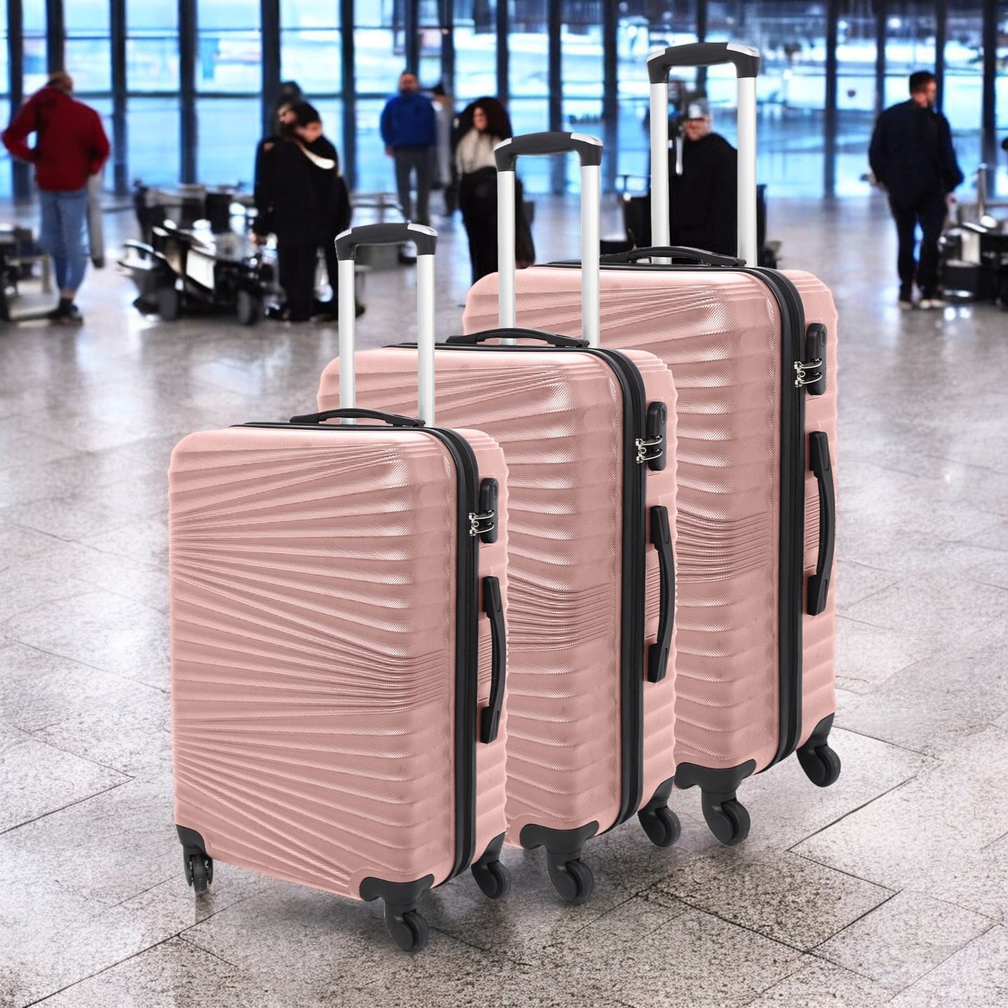 3 Pcs Suitcase Set ABS Hard Shell 4 Wheeled Trolley Lightweight Luggage PIONEER