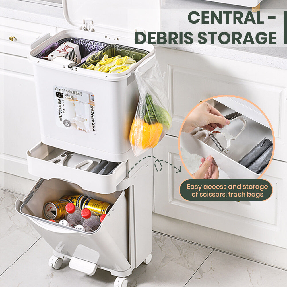 Furb New Kitchen Bin Waste Sorting Trash Bins Lid Garbage Recycling Dustbin Can