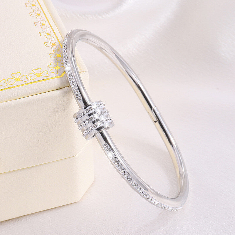 Non fading titanium steel inlaid with rhinestones stainless steel bracelet