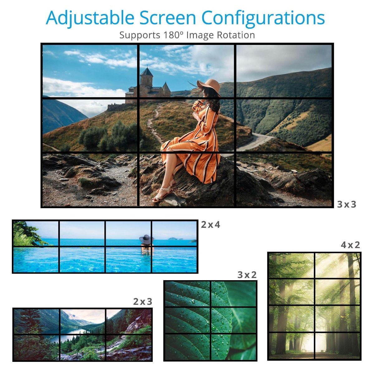 3X3 Video Wall Controller Processor 4K 30Hz DVI HDMI 1X9 Screen Splitter 13 Mode