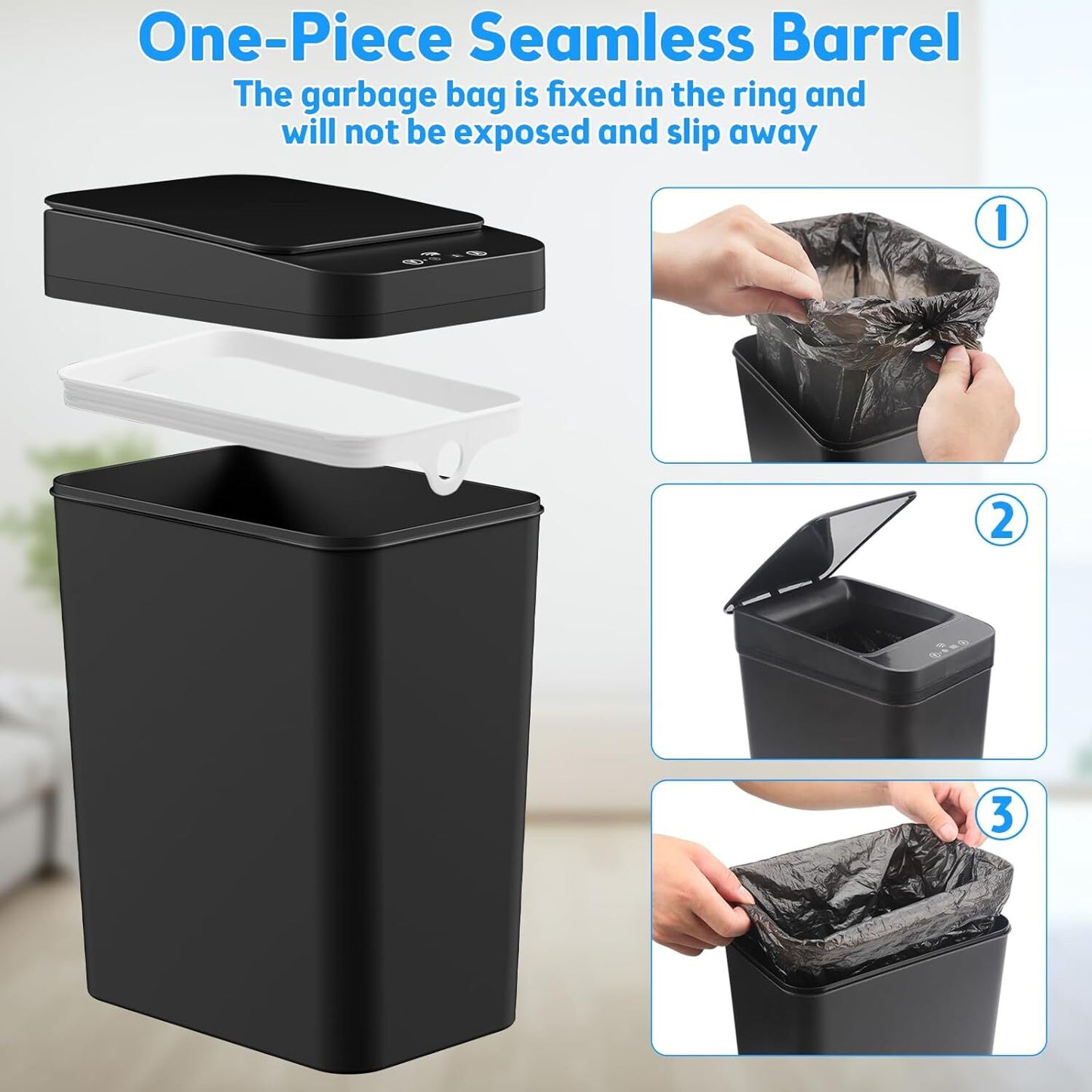 2 Pack Automatic Touchless Garbage Bin Motion Sensor Trash Can Waterproof Office